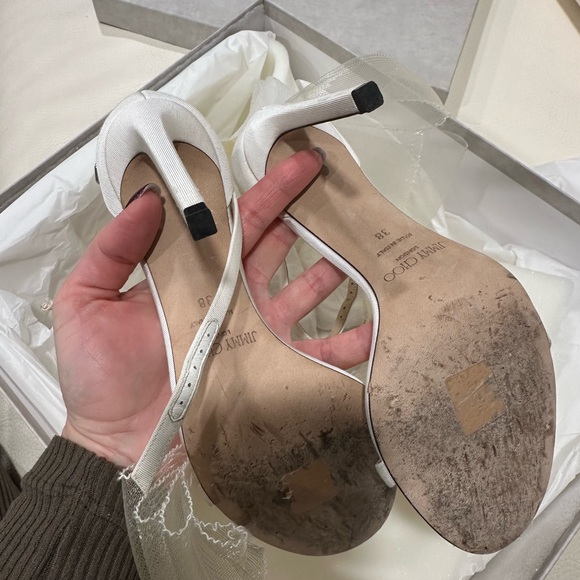 Jimmy Choo White Heeled Sandals with Bow - Picture 10 of 12